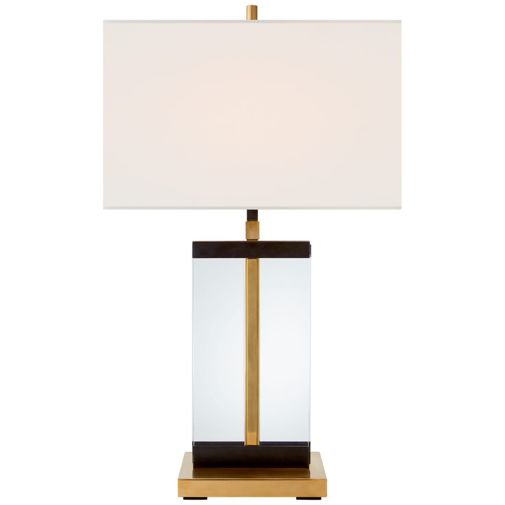 Porto Medium Table Lamp in Bronze and Hand-Rubbed Antique Brass with Linen Shade