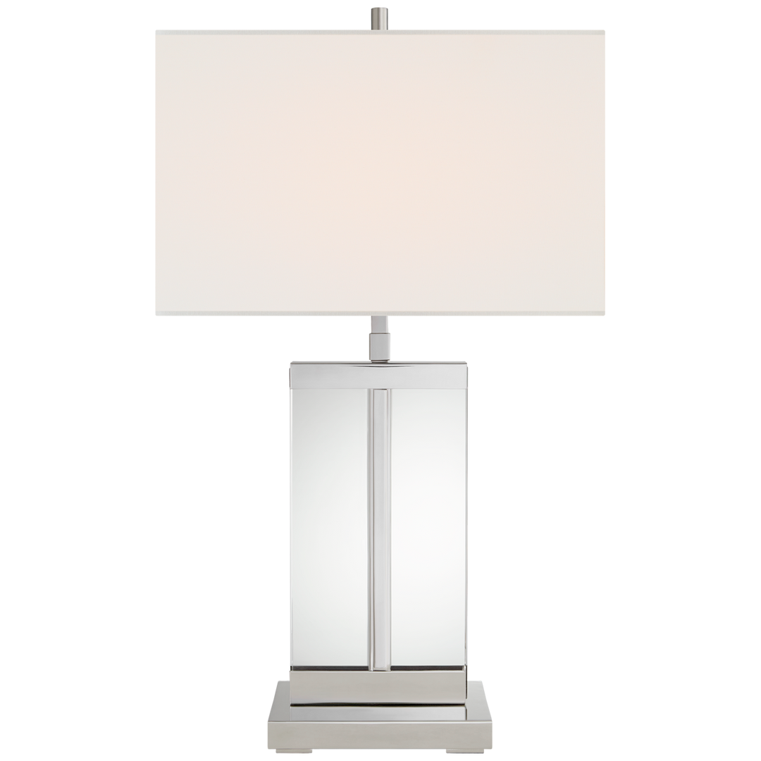 Porto Medium Table Lamp in Polished Nickel with Linen Shade