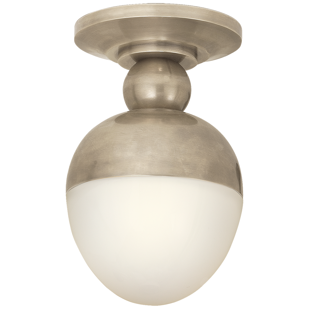 Clark Flush Mount in Antique Nickel with White Glass