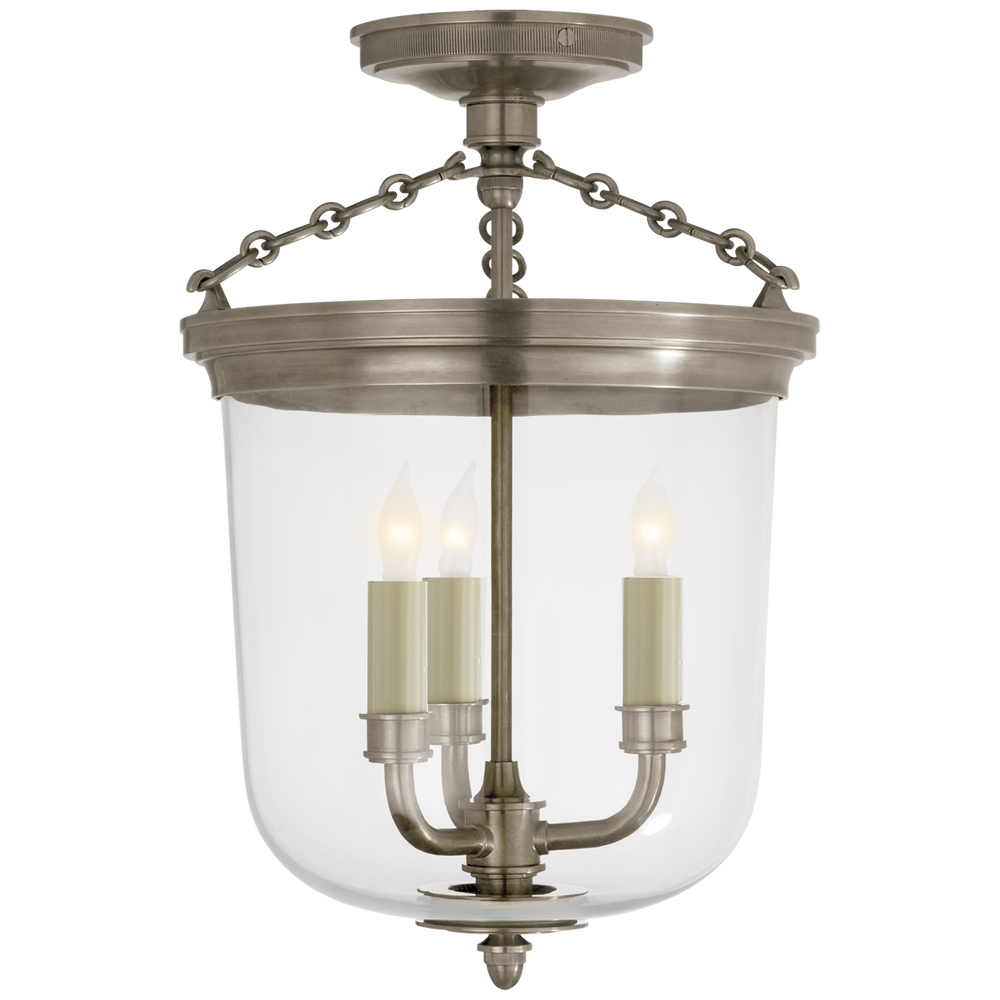 Merchant Semi-Flush in Antique Nickel with Clear Glass