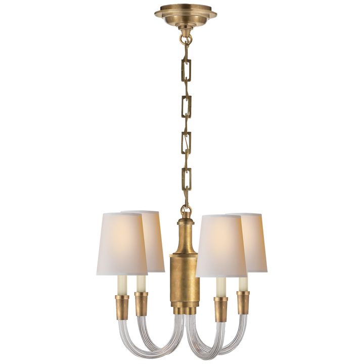 Vivian Mini Chandelier in Hand-Rubbed Antique Brass with Natural Paper Shades