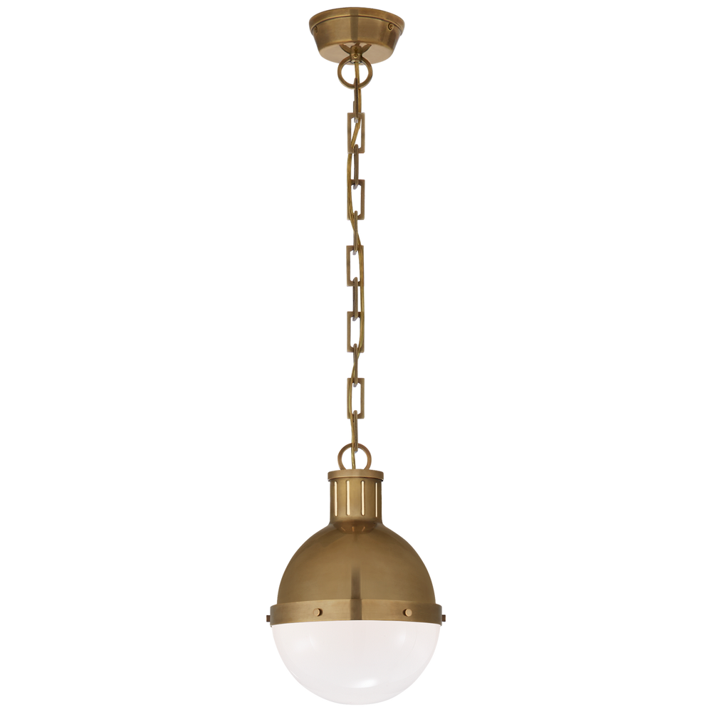 Hicks Small Pendant in Hand-Rubbed Antique Brass with White Glass