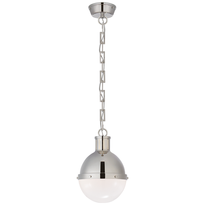 Hicks Small Pendant in Polished Nickel with White Glass