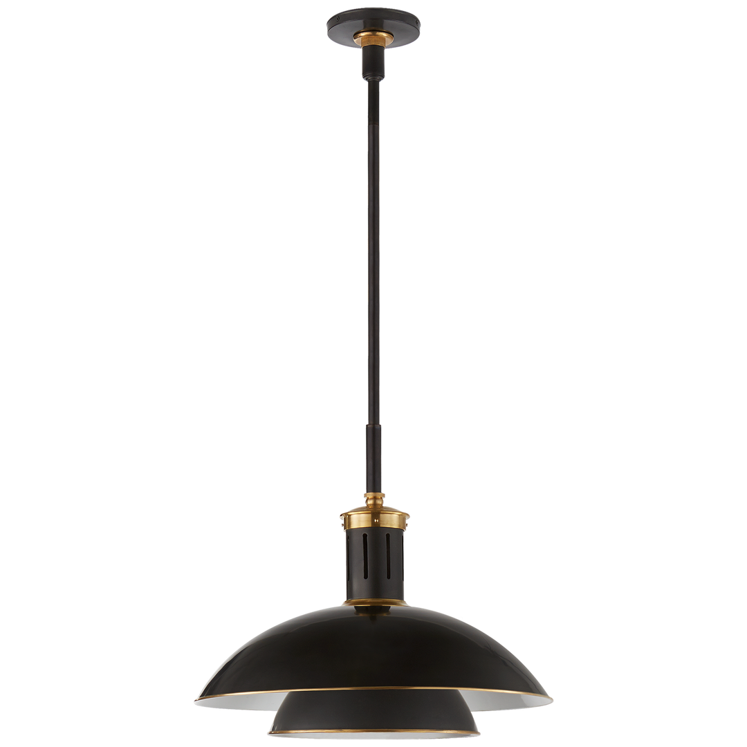 Whitman Medium Pendant in Bronze and Hand-Rubbed Antique Brass with Brass Trimmed Bronze Shade