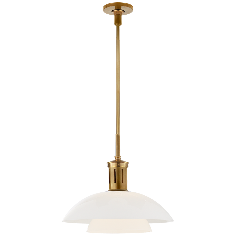 Whitman Medium Pendant in Hand-Rubbed Antique Brass with White Glass Shade