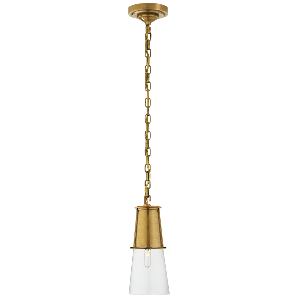 Robinson Small Pendant in Hand-Rubbed Antique Brass with Clear Glass