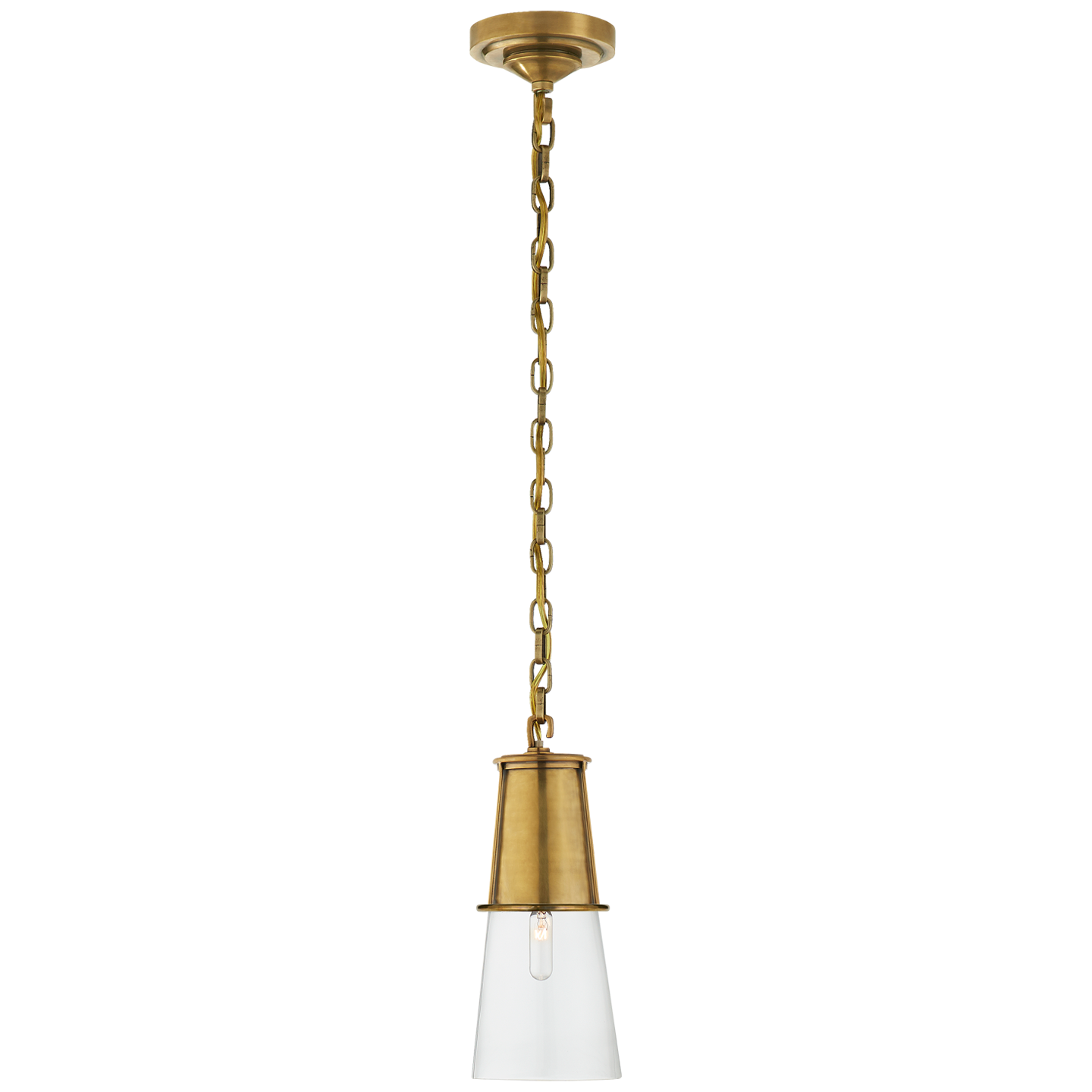 Lataa kuva Galleria-katseluun, Robinson Small Pendant in Hand-Rubbed Antique Brass with Clear Glass

