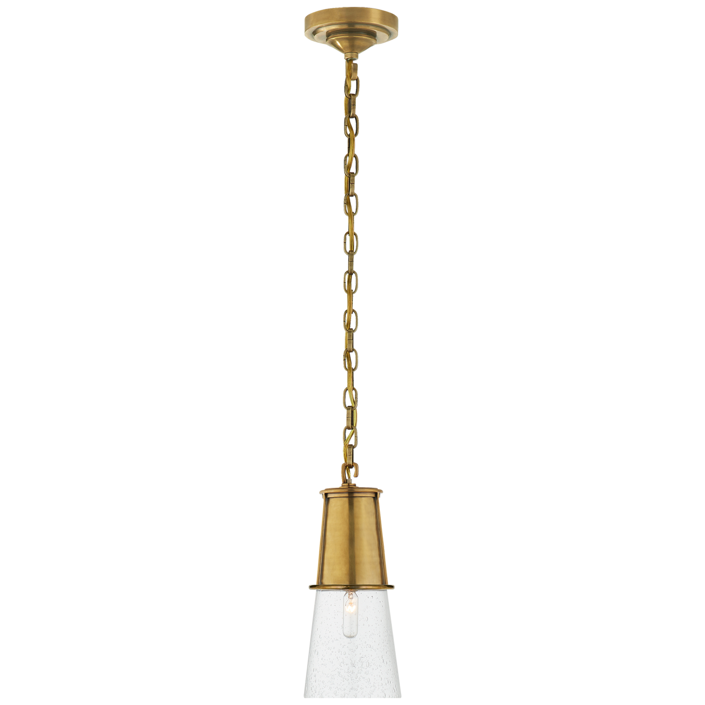 Lataa kuva Galleria-katseluun, Robinson Small Pendant in Hand-Rubbed Antique Brass with Seeded Glass

