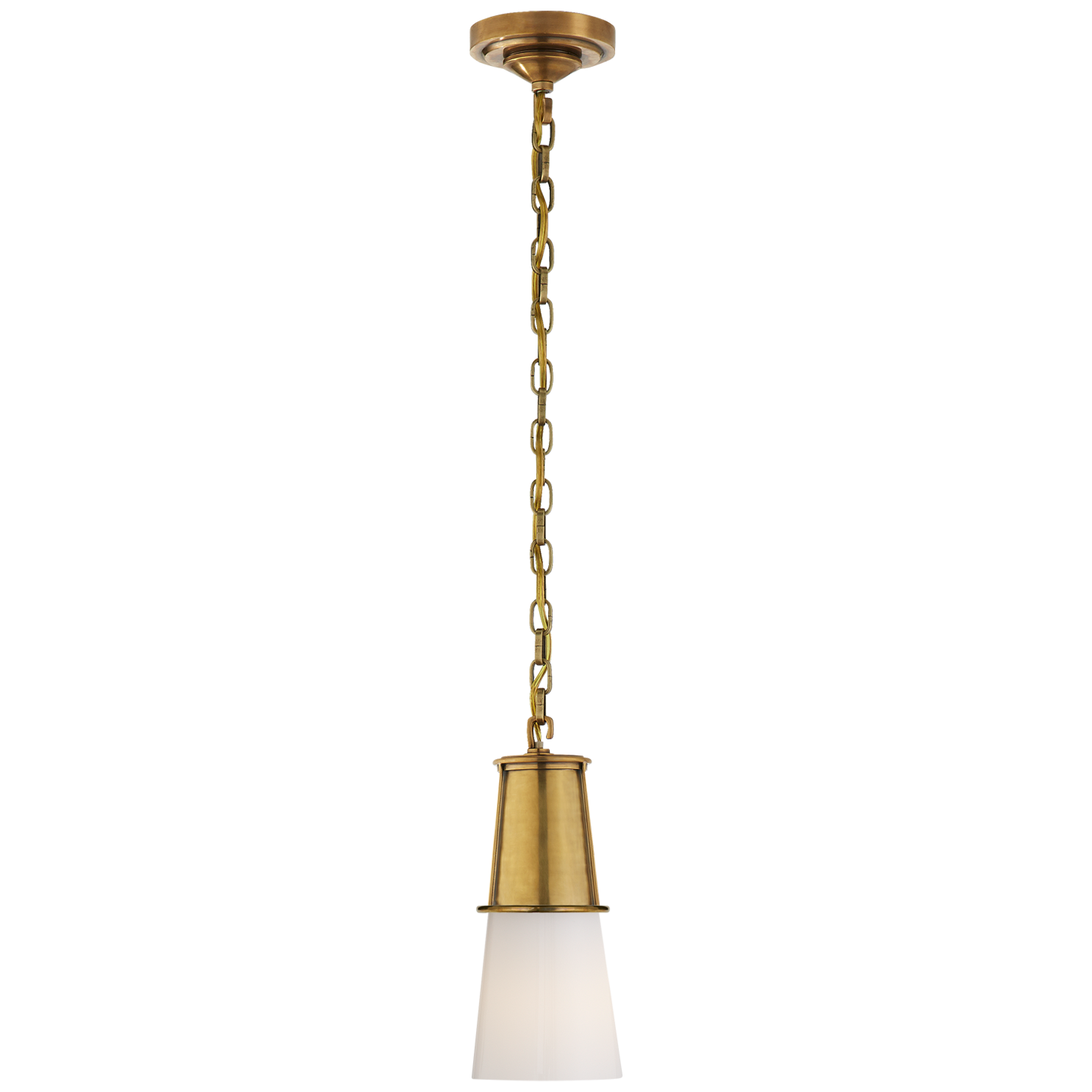 Lataa kuva Galleria-katseluun, Robinson Small Pendant in Hand-Rubbed Antique Brass with White Glass

