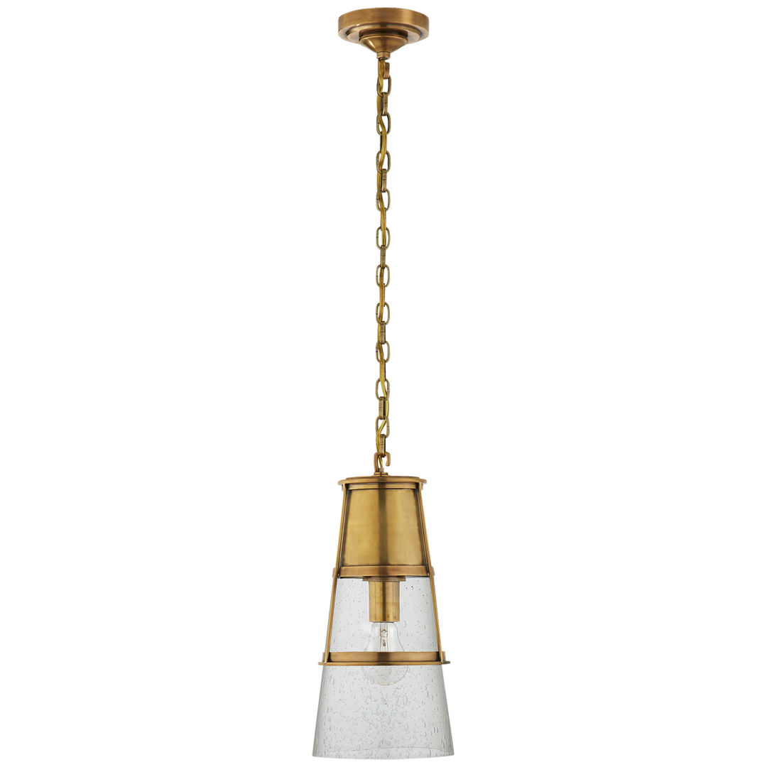 Robinson Medium Pendant in Hand-Rubbed Antique Brass with Seeded Glass