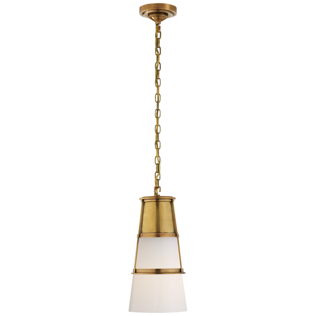 Robinson Medium Pendant in Hand-Rubbed Antique Brass with White Glass