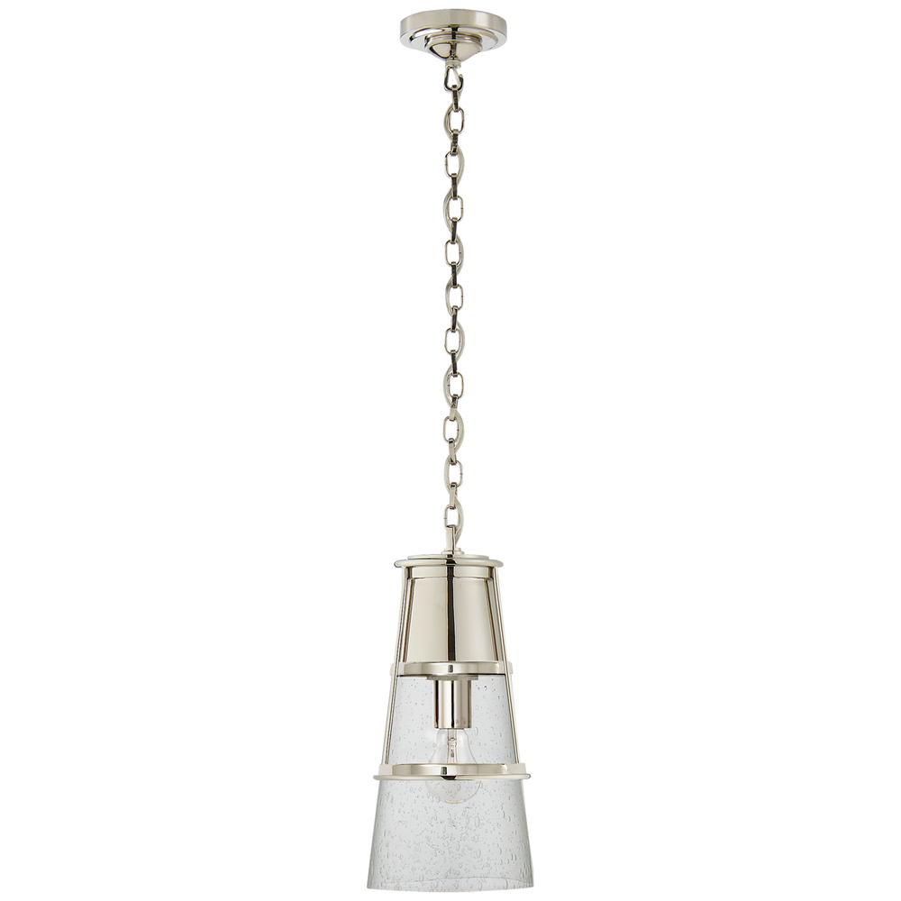 Robinson Medium Pendant in Polished Nickel with Seeded Glass