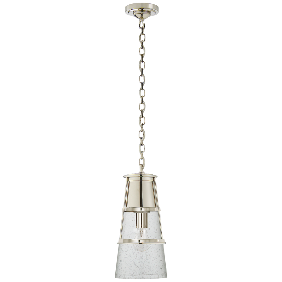 Robinson Medium Pendant in Polished Nickel with Seeded Glass