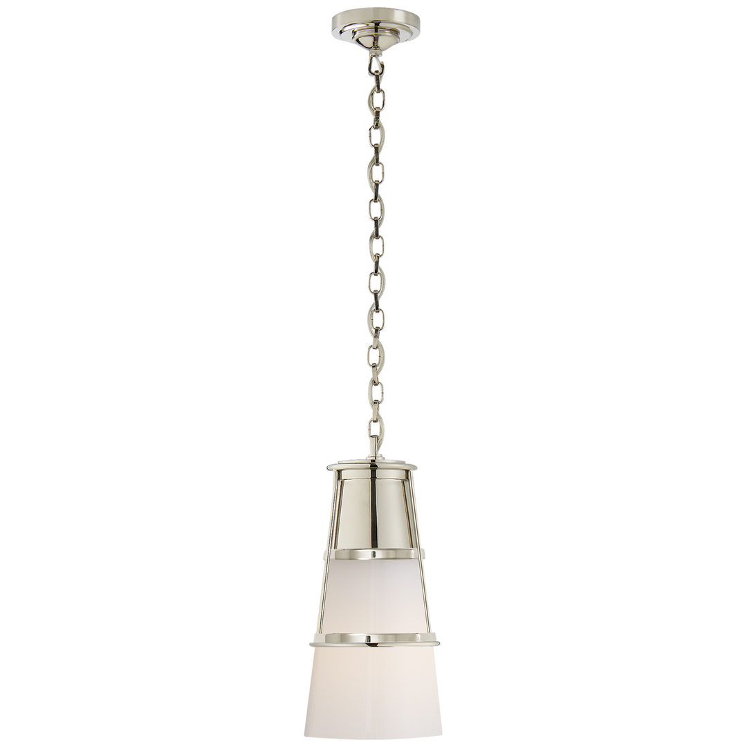 Robinson Medium Pendant in Polished Nickel with White Glass