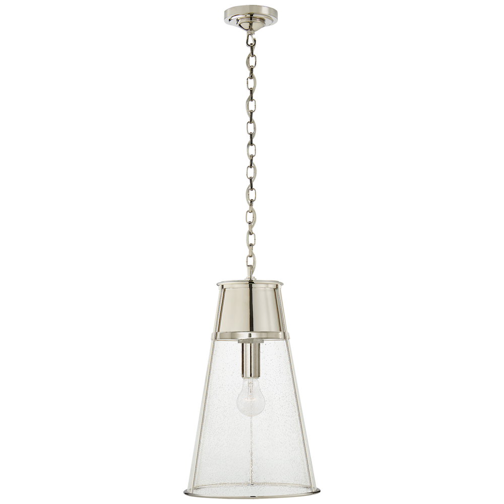 Robinson Large Pendant in Polished Nickel with Seeded Glass