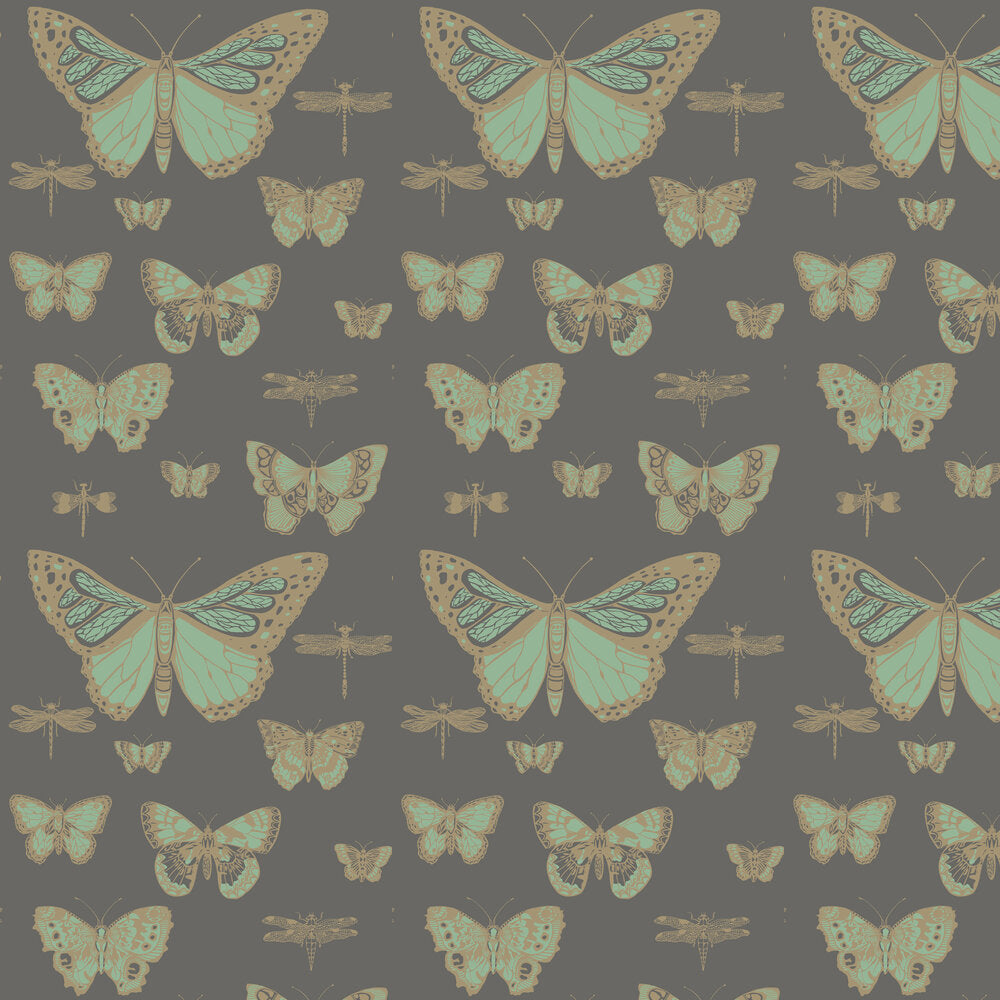 Cole and Son Tapet Butterflies & Dragonflies Green & Charcoal