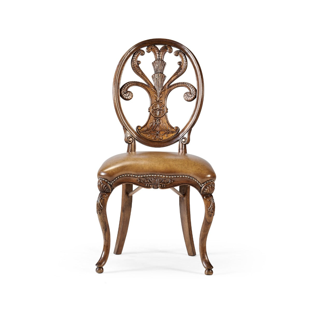 Dining Chair Sheraton in Walnut - Antique Chestnut Leather - Jonathan Charles