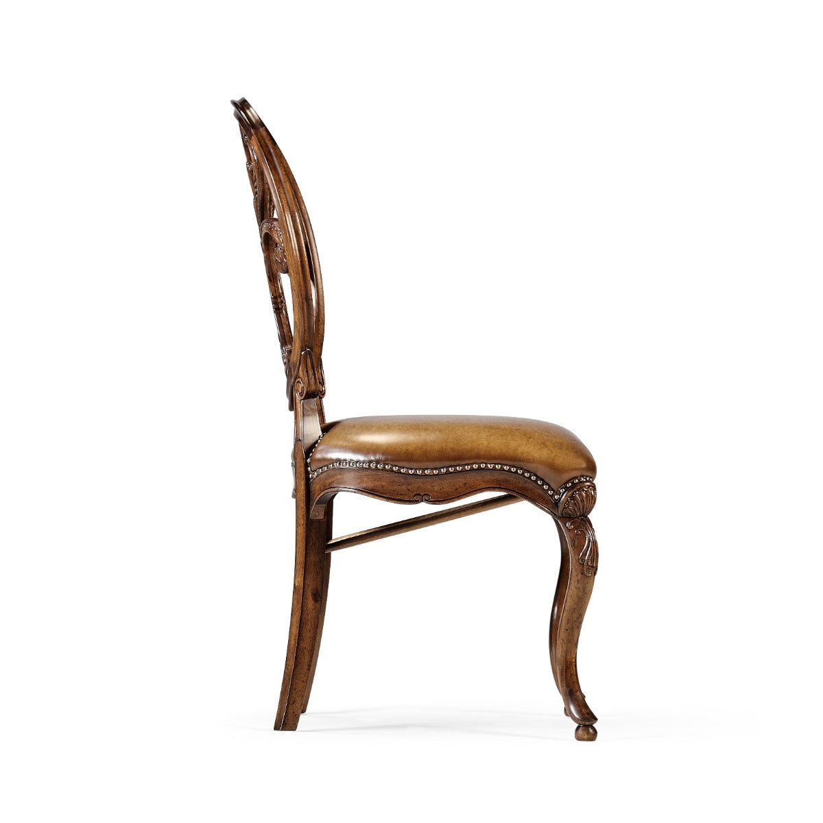 Dining Chair Sheraton in Walnut - Antique Chestnut Leather - Jonathan Charles