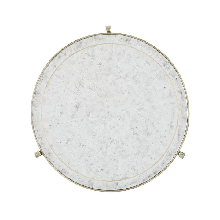 Round End Table Contemporary in Eglomise - Silver - Jonathan Charles