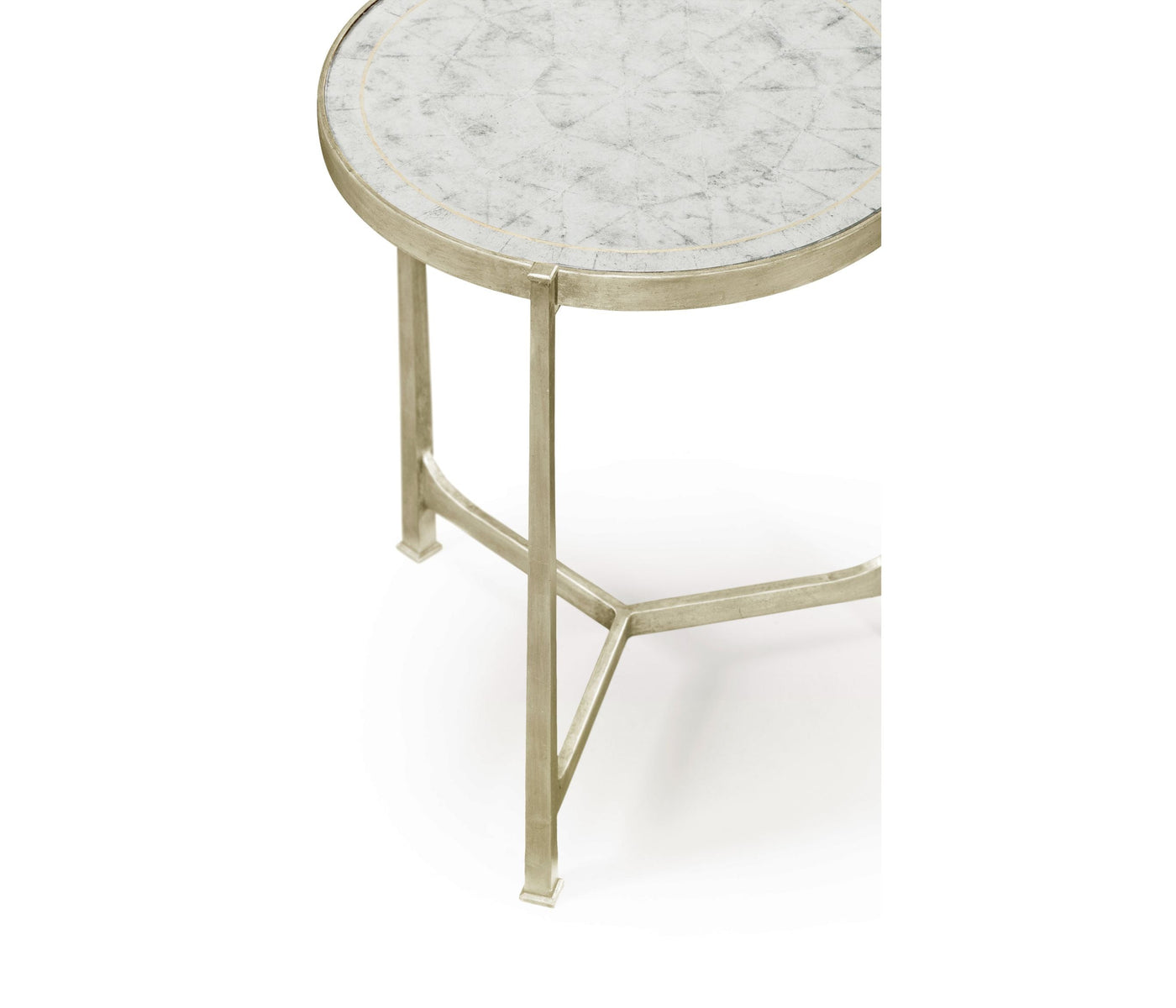 Round End Table Contemporary in Eglomise - Silver - Jonathan Charles