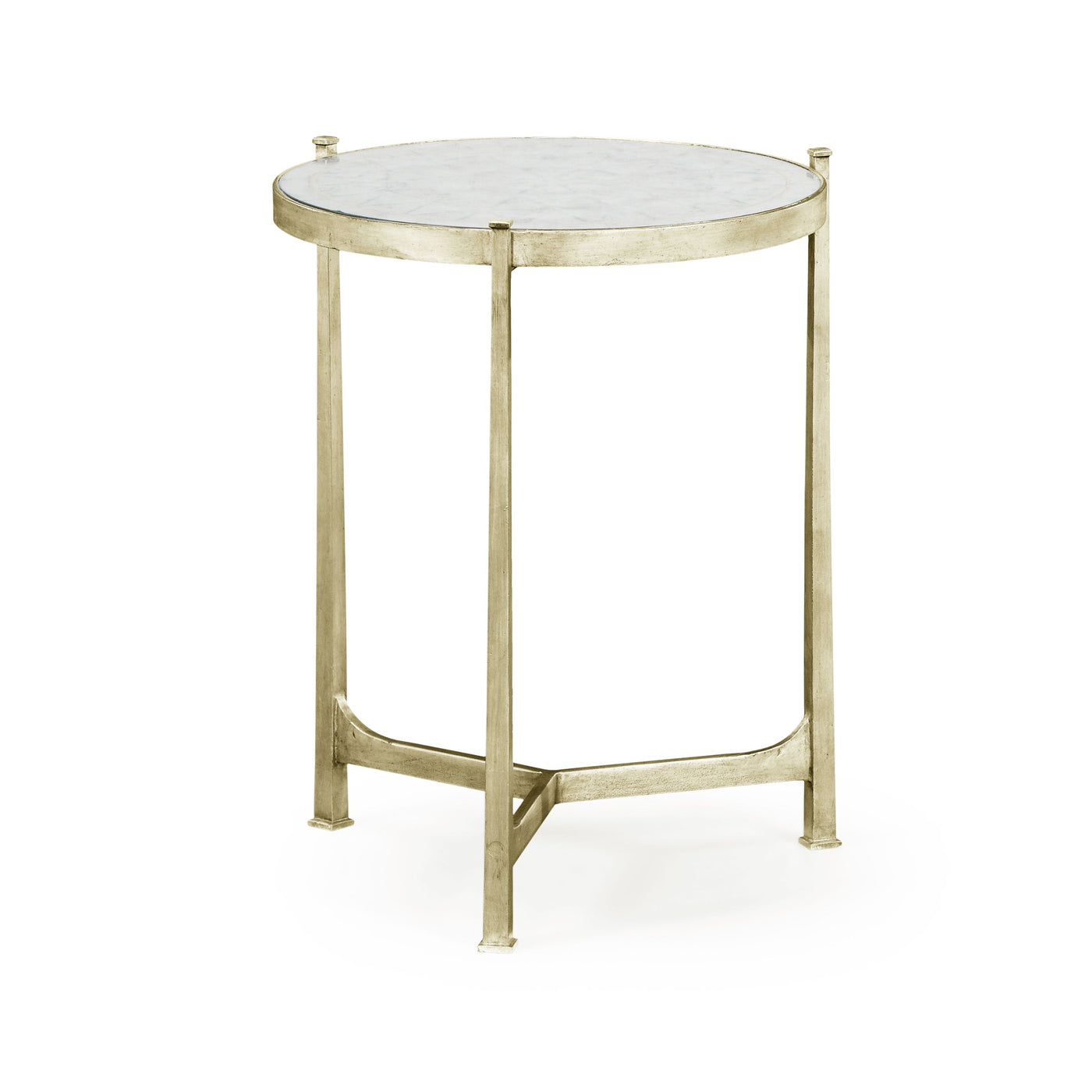 Round End Table Contemporary in Eglomise - Silver - Jonathan Charles