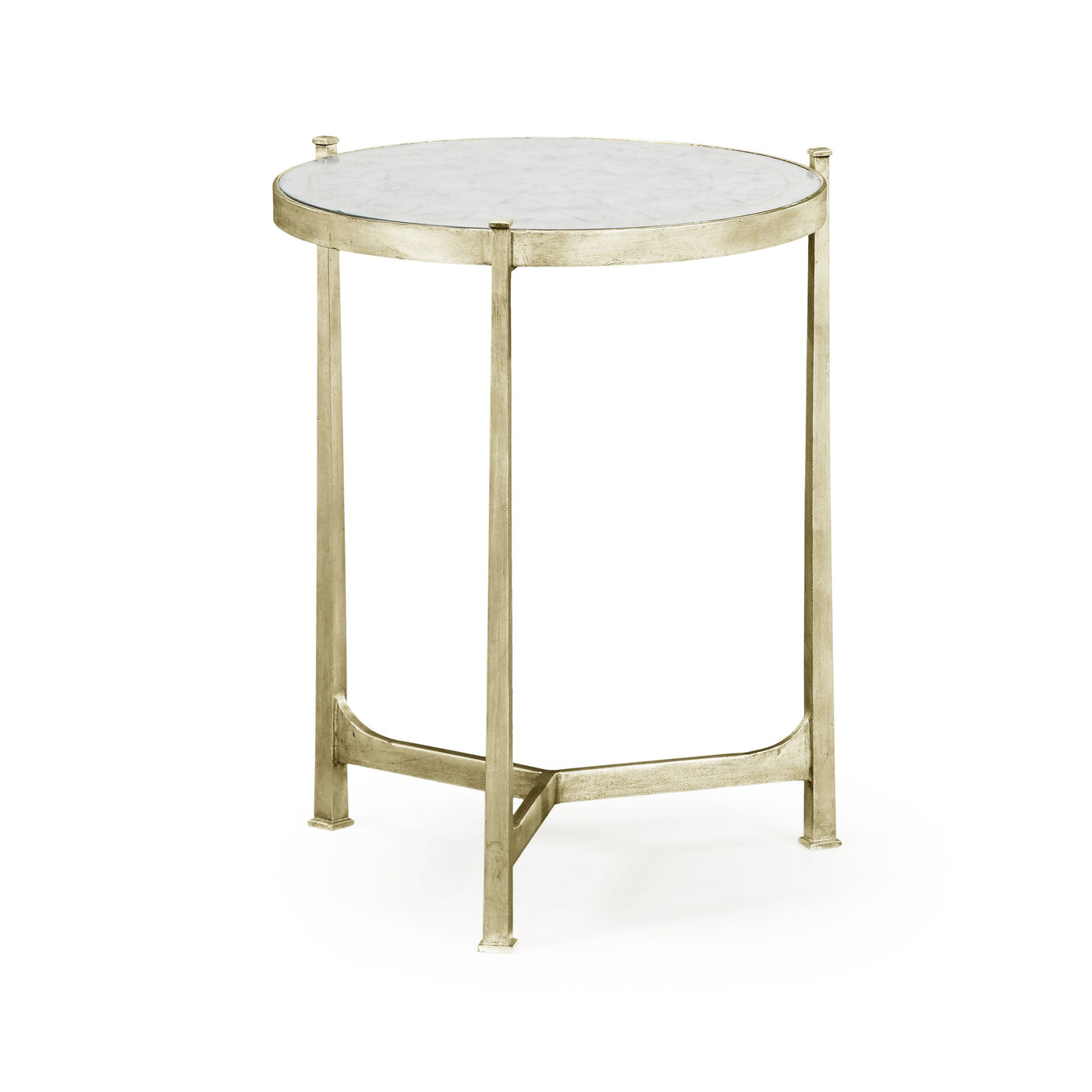 Round End Table Contemporary in Eglomise - Silver - Jonathan Charles