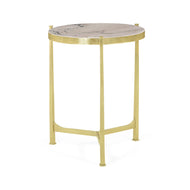 Medium Round Lamp Table with Brass Base - Blanco Equador Marble