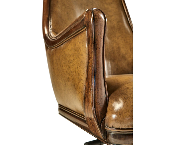 Desk Chair Edwardian High Back - Antique Chestnut Leather