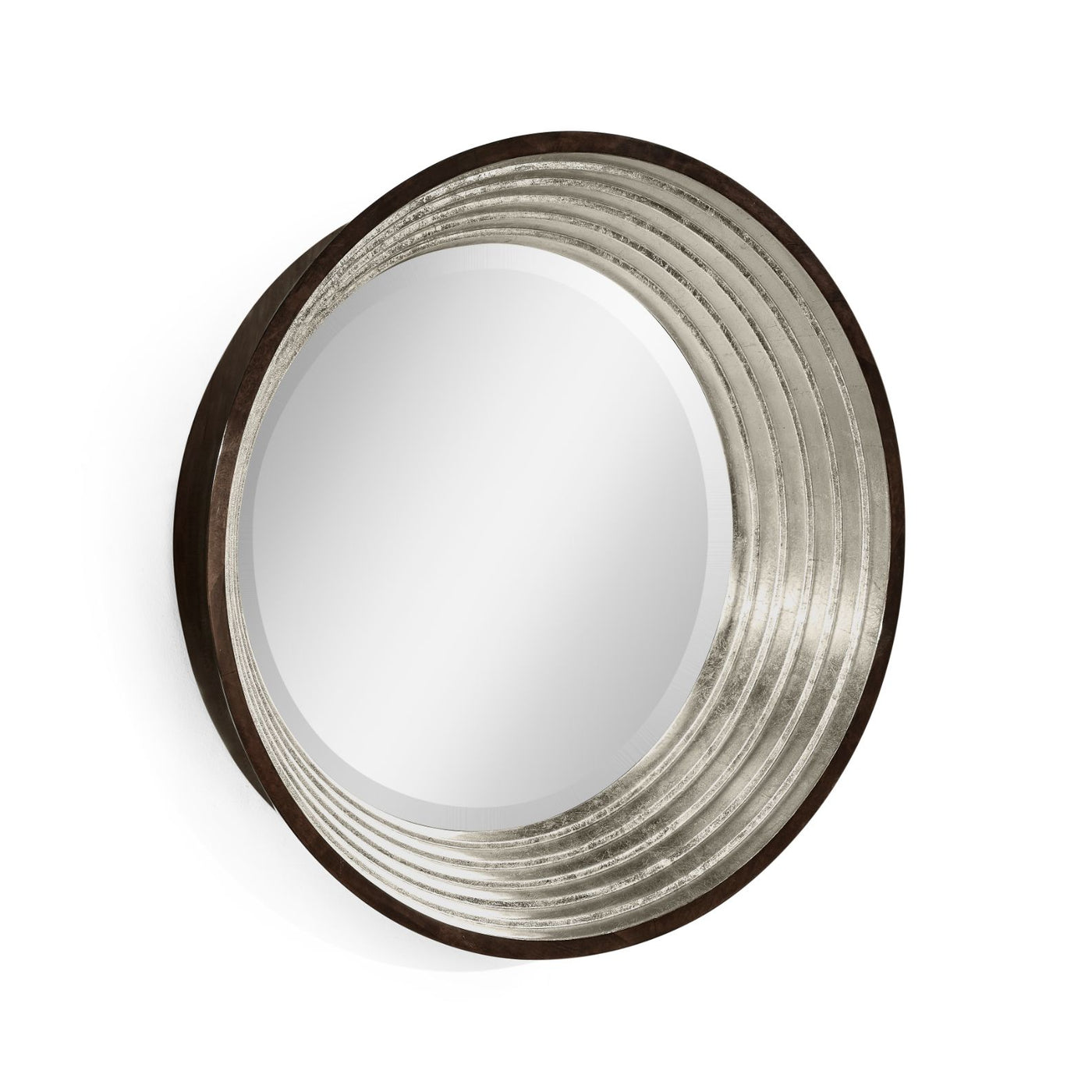 Contemporary Circular Silver Espresso Recessed Mirror