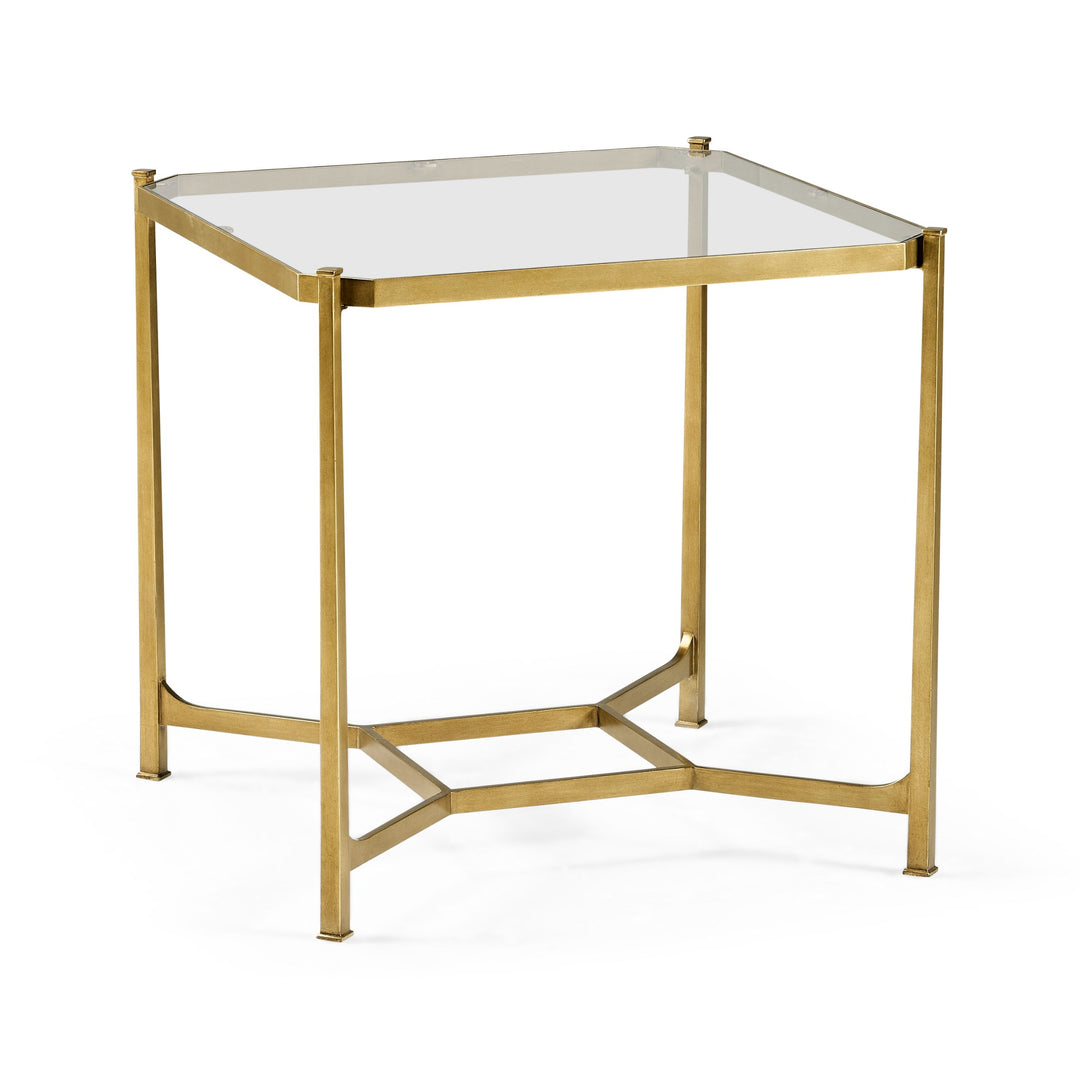 Square Side Table Contemporary with Glass Top - Silver
