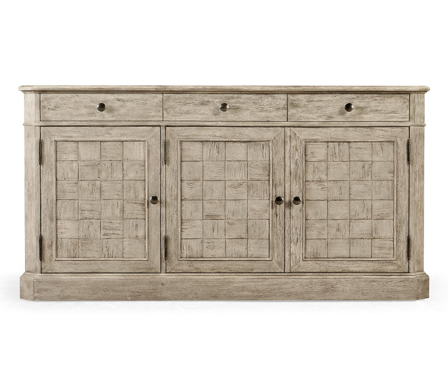 64" rustik grå tredörrars sideboard