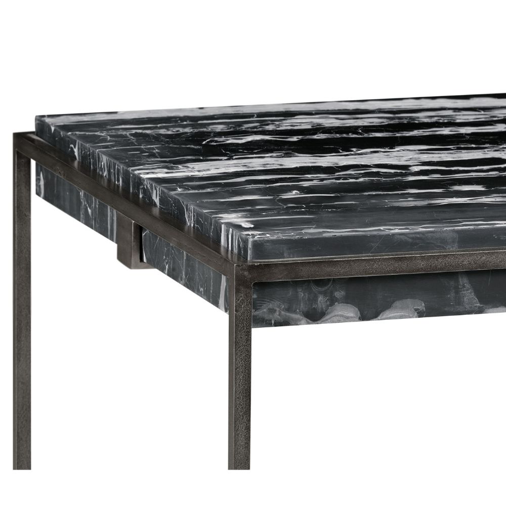 Rectangular Iron Coffee Table with a Black Marble Top