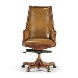 Desk Chair Edwardian High Back - Antique Chestnut Leather - Jonathan Charles