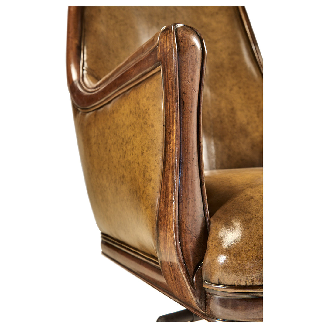 Desk Chair Edwardian High Back - Antique Chestnut Leather - Jonathan Charles
