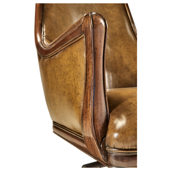 Desk Chair Edwardian High Back - Antique Chestnut Leather - Jonathan Charles