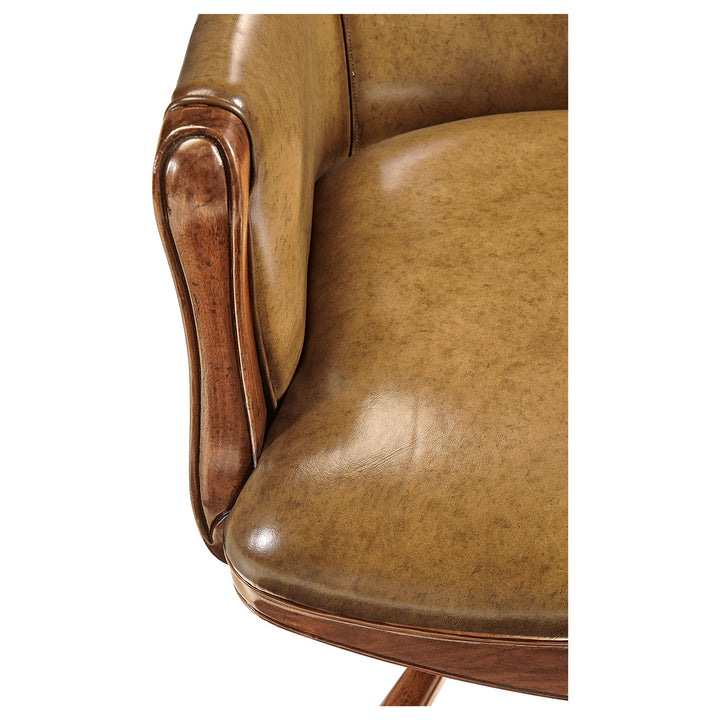Desk Chair Edwardian High Back - Antique Chestnut Leather - Jonathan Charles