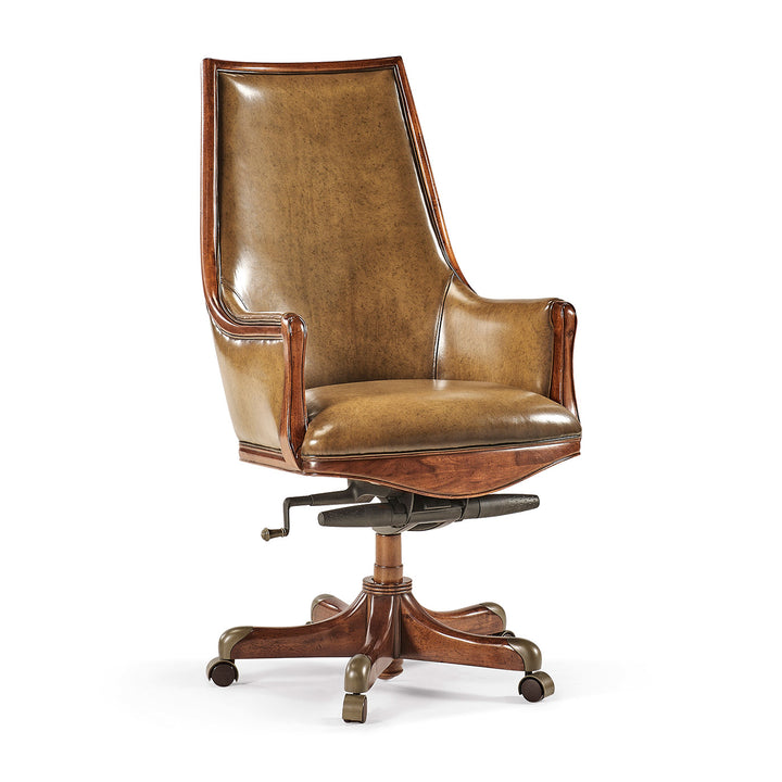 Desk Chair Edwardian High Back - Antique Chestnut Leather - Jonathan Charles
