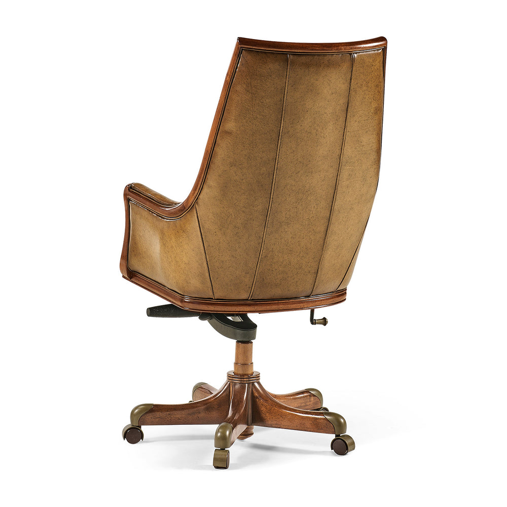 Desk Chair Edwardian High Back - Antique Chestnut Leather - Jonathan Charles