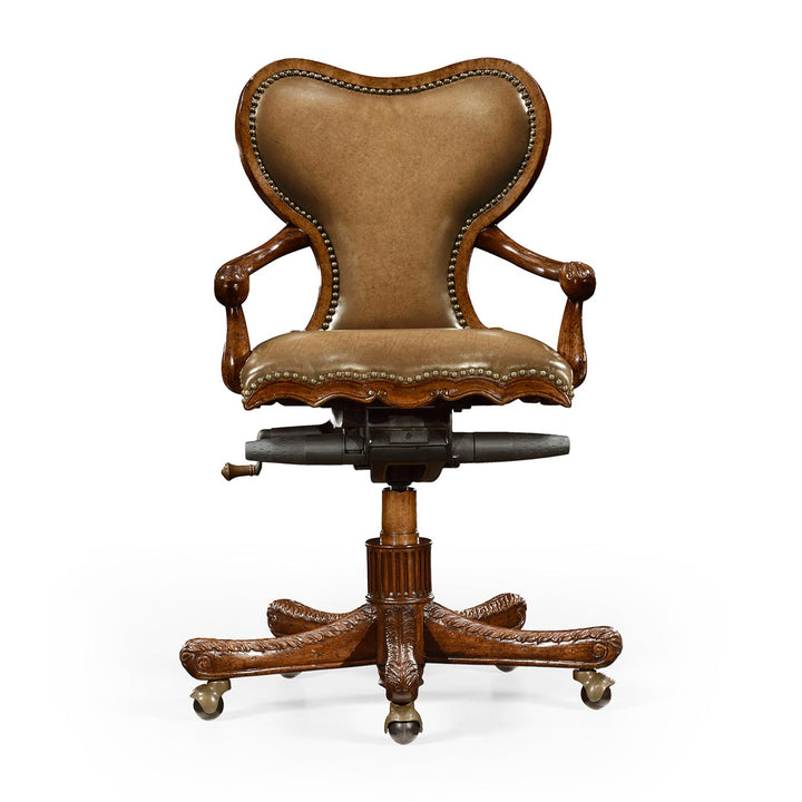 Double Lobed Shaped Mahogany Office Chair