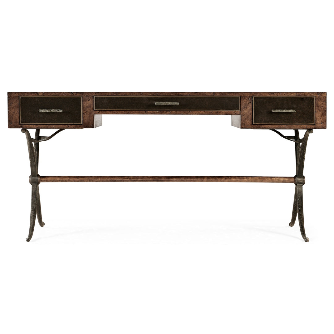 Hammered Iron Bureau Plat with Black Leather Inserts - Jonathan Charles