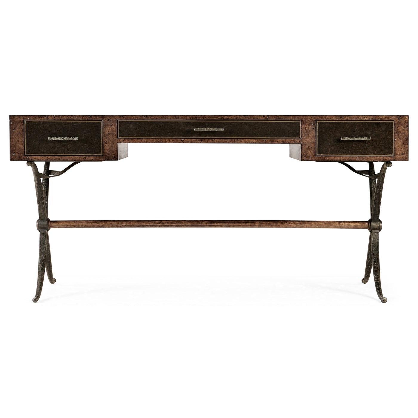 Hammered Iron Bureau Plat with Black Leather Inserts - Jonathan Charles