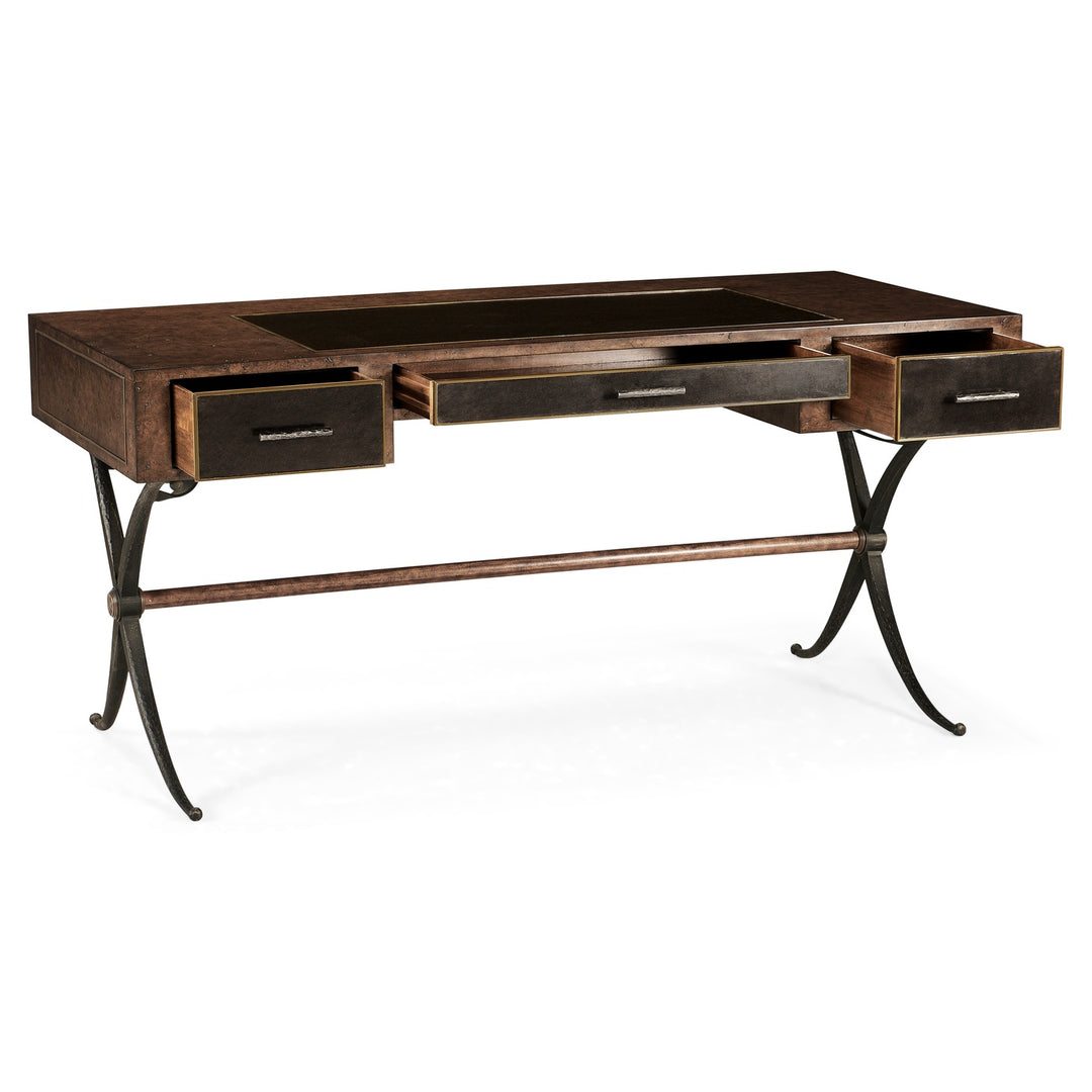 Hammered Iron Bureau Plat with Black Leather Inserts - Jonathan Charles