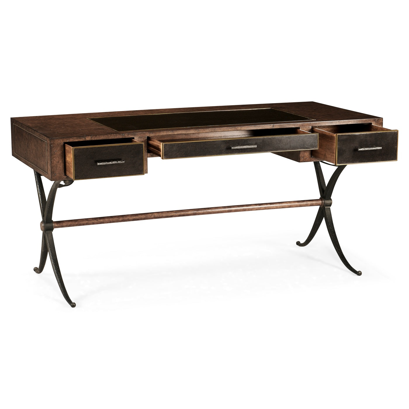 Hammered Iron Bureau Plat with Black Leather Inserts - Jonathan Charles