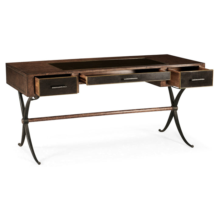 Hammered Iron Bureau Plat with Black Leather Inserts - Jonathan Charles