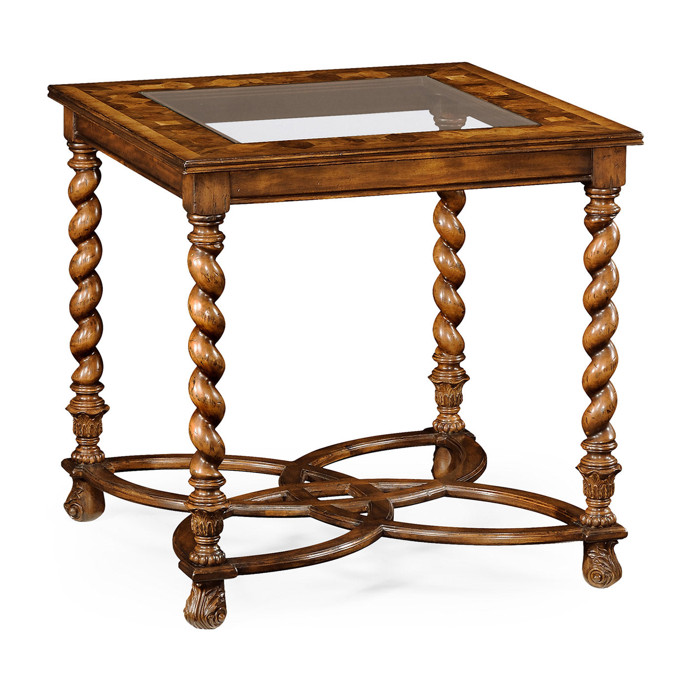 Square Side Table Oyster with Glass Top - Large - Jonathan Charles