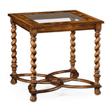 Square Side Table Oyster with Glass Top - Large - Jonathan Charles