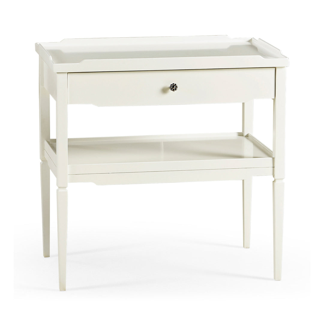 Lacquered White Side Table with Drawer - Jonathan Charles