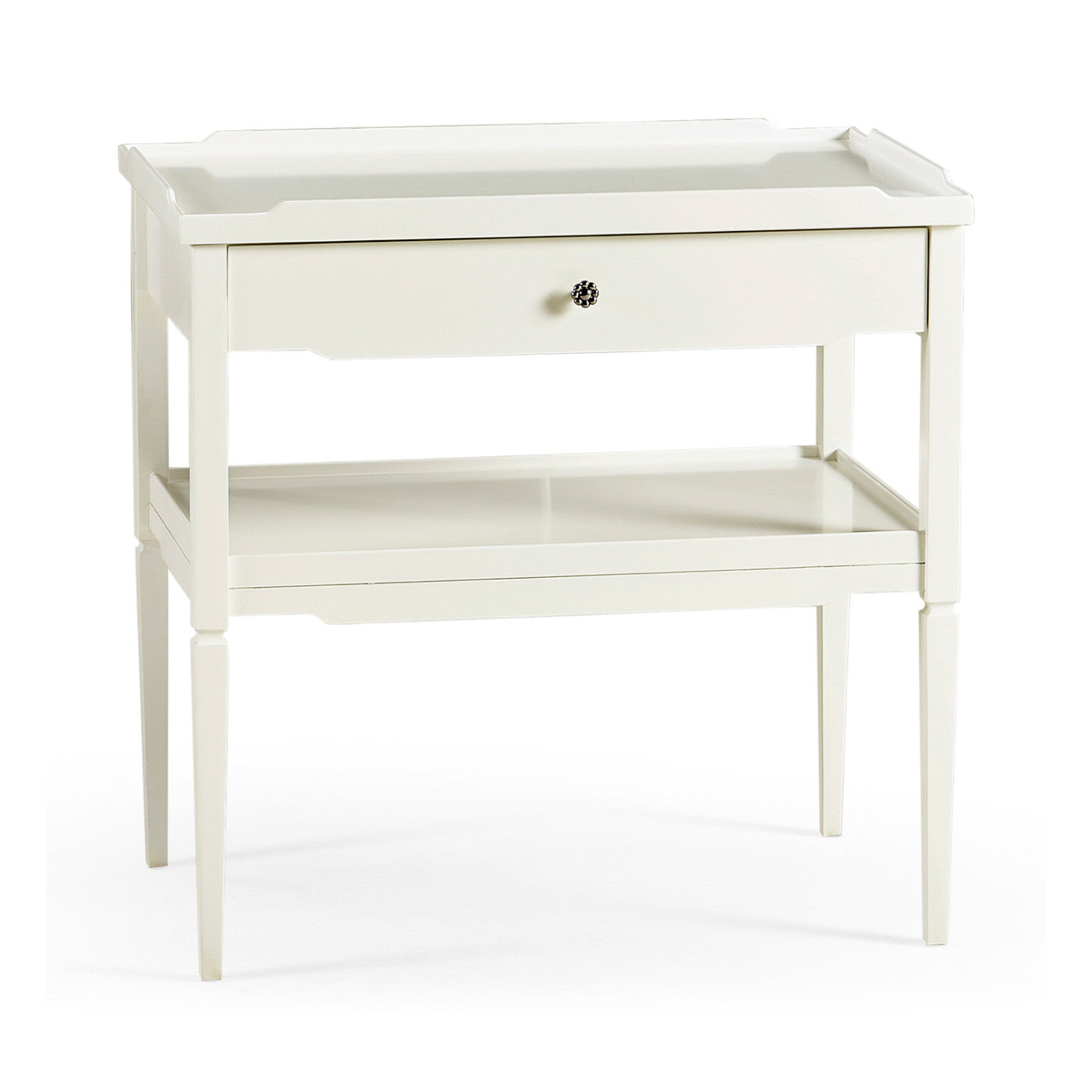 Lacquered White Side Table with Drawer - Jonathan Charles
