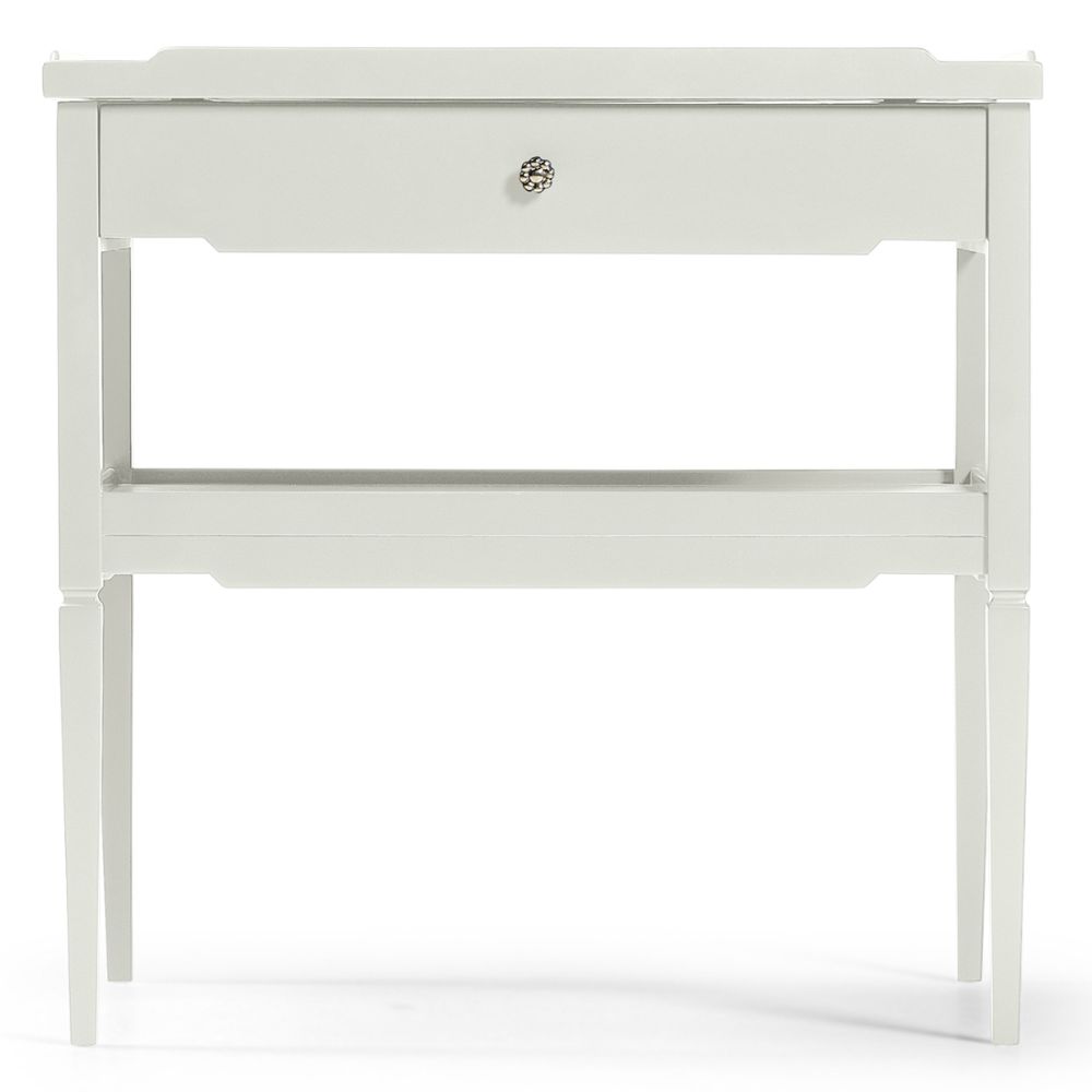 Lacquered White Side Table with Drawer