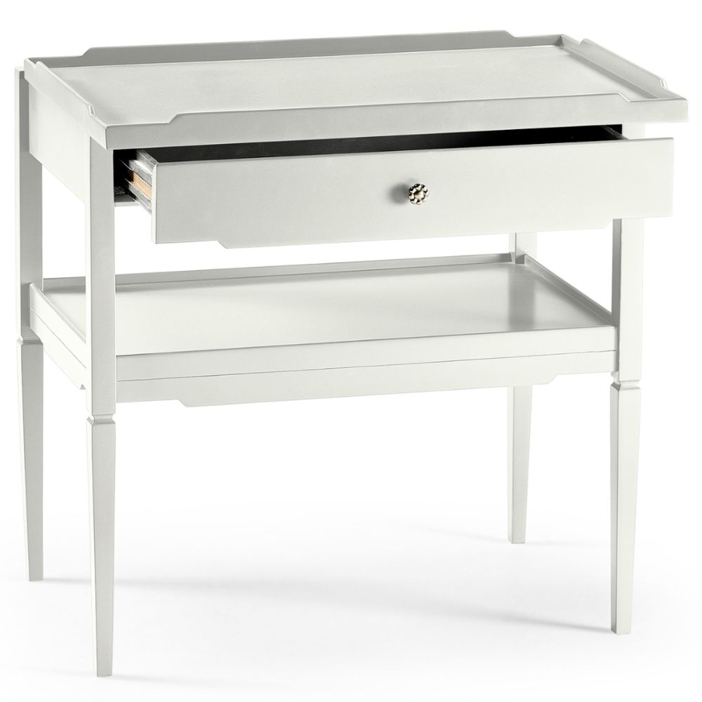 Lacquered White Side Table with Drawer